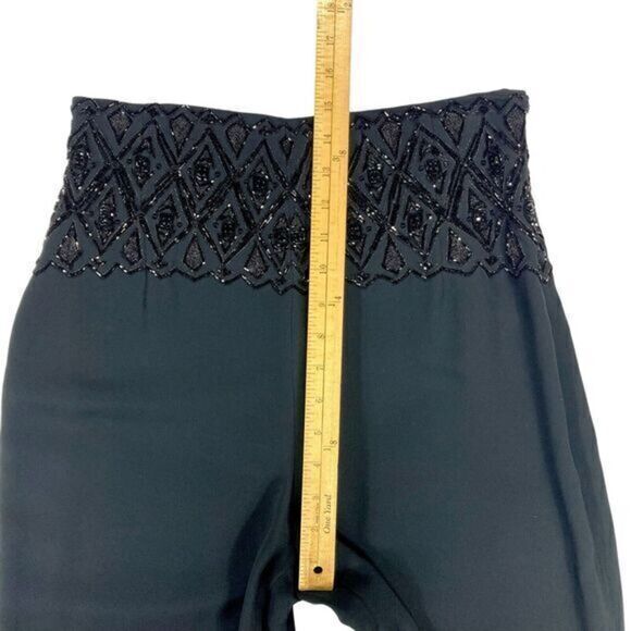 Badgley Mischka Straight Leg Pants Womens 10 Black Side Zip Sequin Waist Trouser - Picture 10 of 14